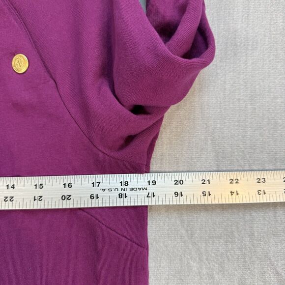Talbots French Terry Ruffle Sweatshirt Dress Medium Purple Gold Button Preppy - Picture 7 of 10